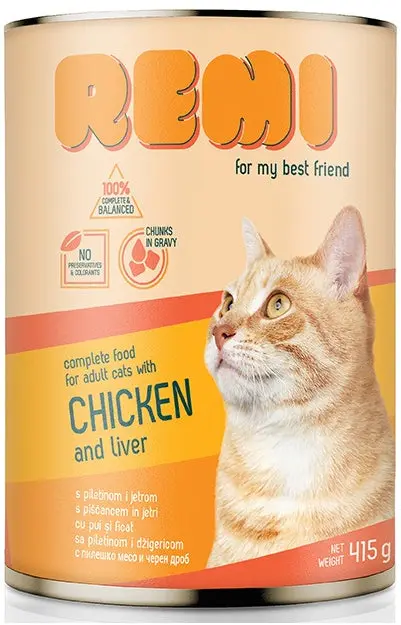 REMI Conserva pentru pisici adulte, cu Pui si Ficat 415g