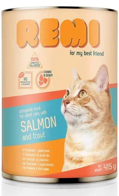 REMI Conserva pentru pisici adulte, cu Somon si Pastrav 415g