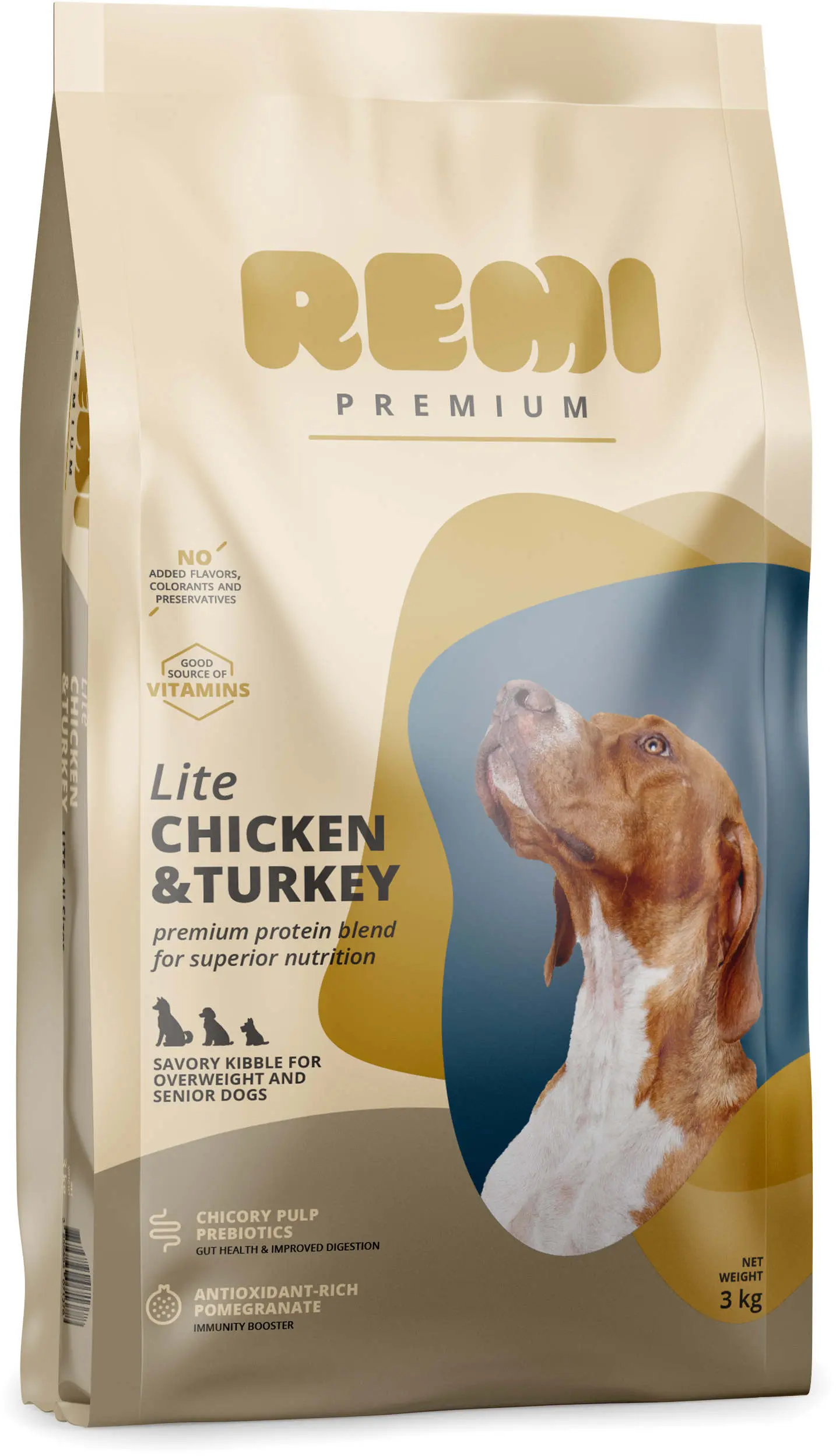 REMI Premium Lite, Overweight & SENIOR, cu Pui si Curcan 3kg