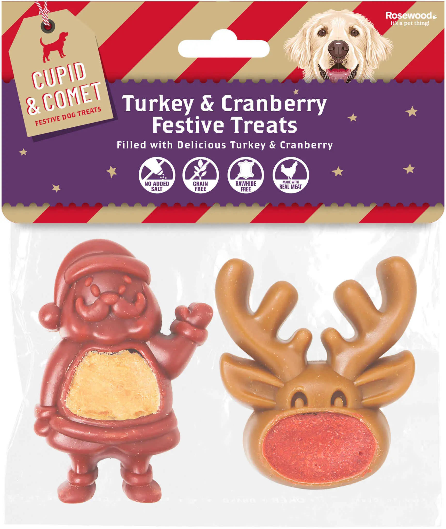 ROSEWOOD Recompensa pentru caini, Mos/Ren, editie speciala de Craciun 100g
