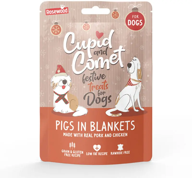 ROSEWOOD Recompensa pentru caini PIGS IN BLANKETS, editie Craciun 100g