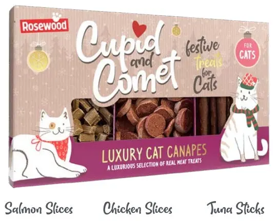 ROSEWOOD Recompensa pentru pisici, cu somon, pui si ton, editie Craciun 120g