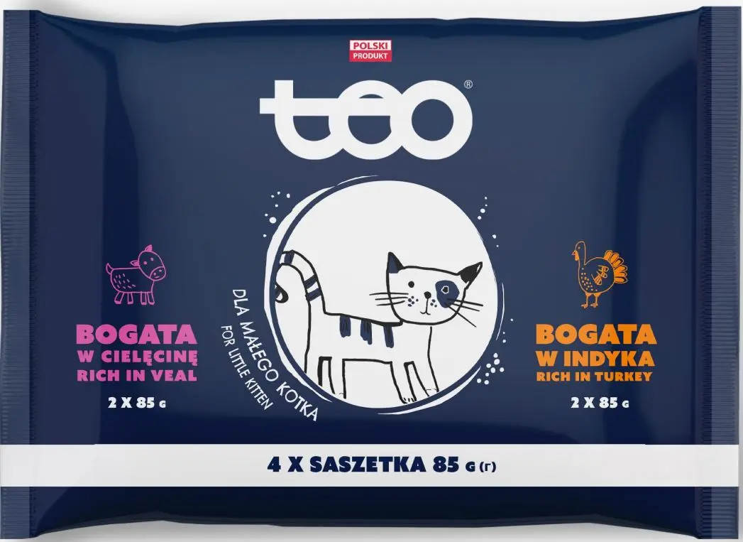 TEO Pachet plicuri pentru KITTEN, cu Vita si Curcan 4x85g