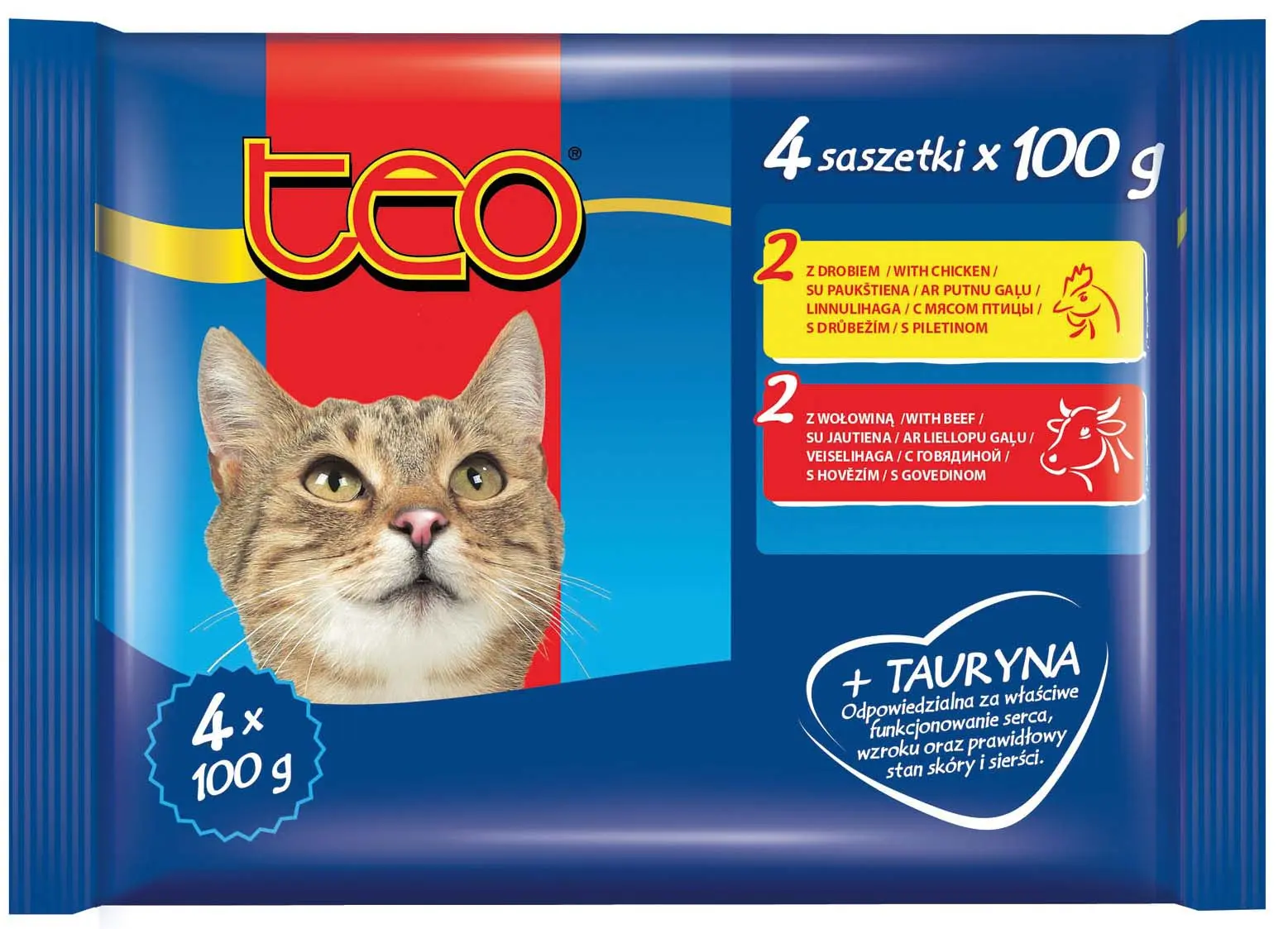 TEO Pachet plicuri pentru pisici Adulte, cu Pasare si Vita 4x85g