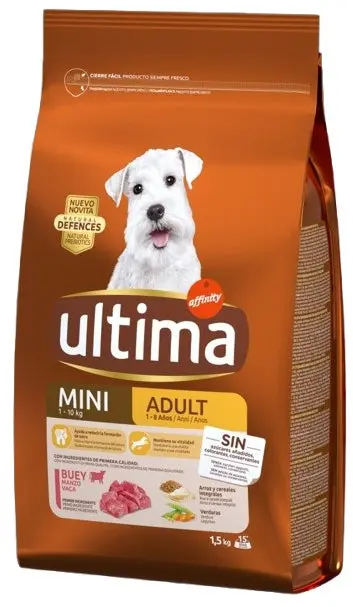 ULTIMA Hrana uscata pentru caini Mini Adult, cu Vita 1,5kg