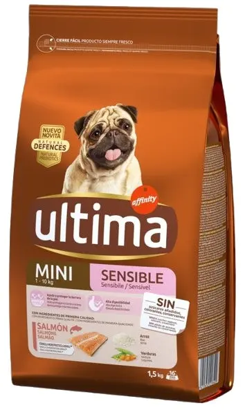 ULTIMA Hrana uscata pentru caini Mini Adult Sensitiv, cu Somon 1,5kg