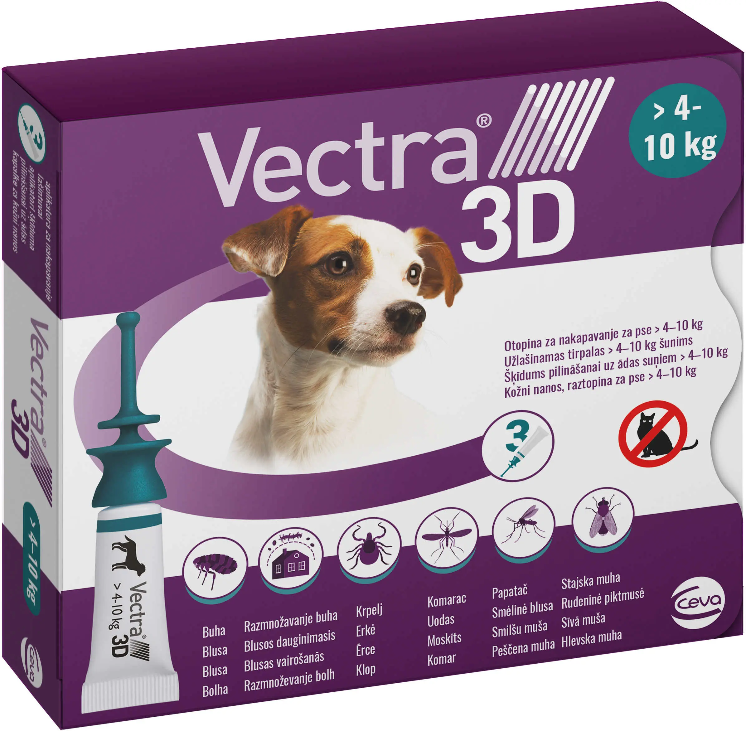 VECTRA 3D Solutie antiparazitara M pentru caini intre 4-10 kg, 1 pipeta