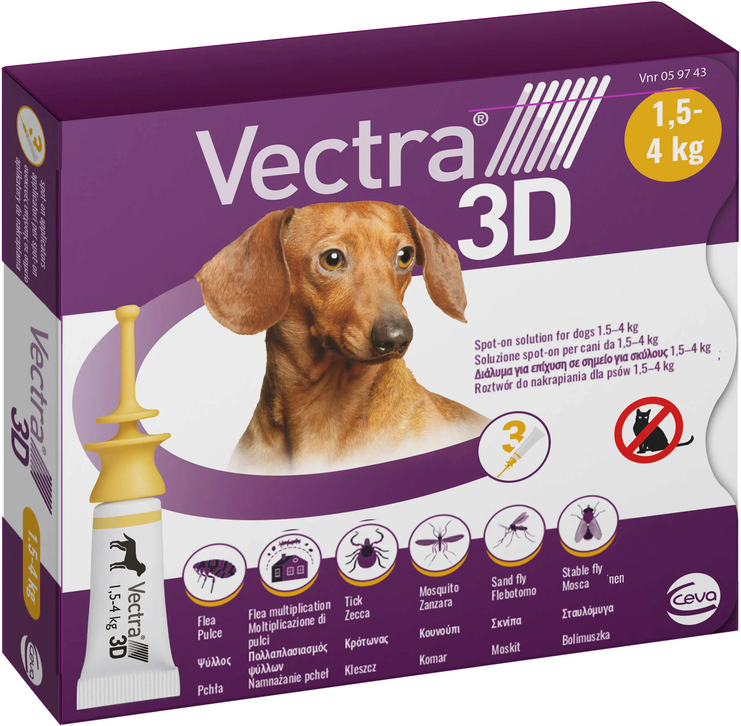 VECTRA 3D Solutie antiparazitara S pentru caini intre 1,5-4 kg, 1 pipeta