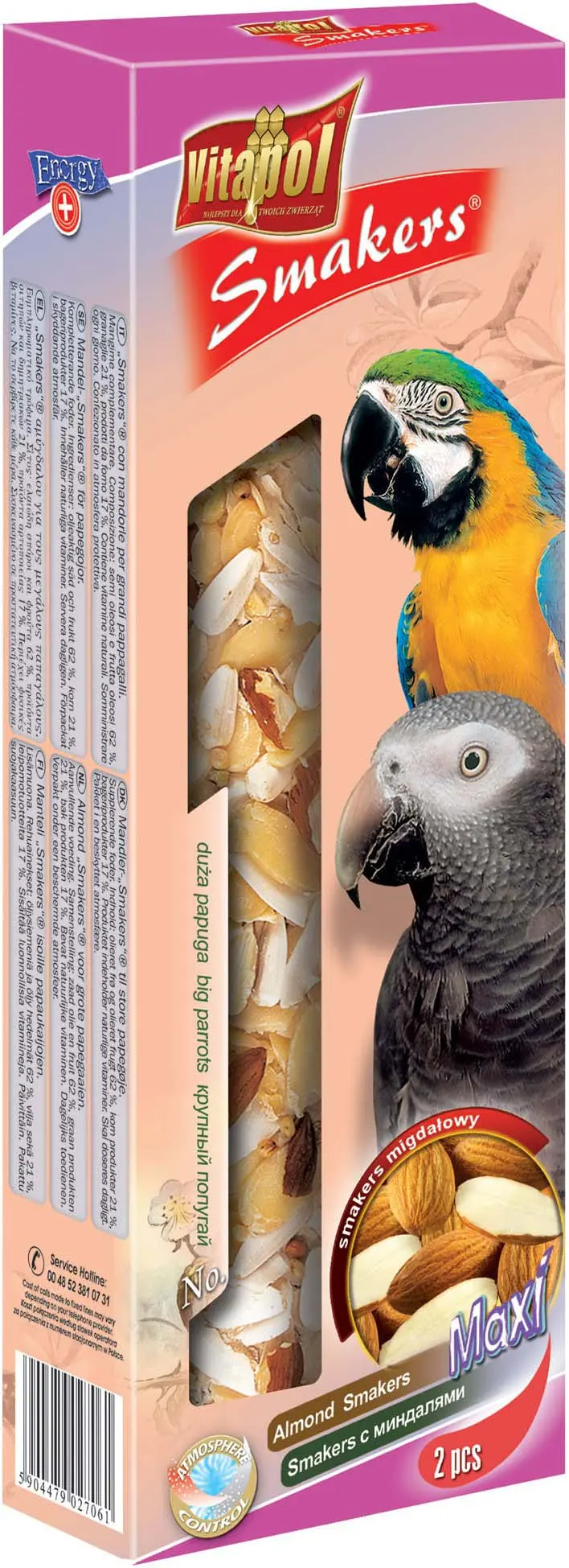VITAPOL Smakers Maxi Snacks pentru papagali mari Migdale, 2 bucati, 450g