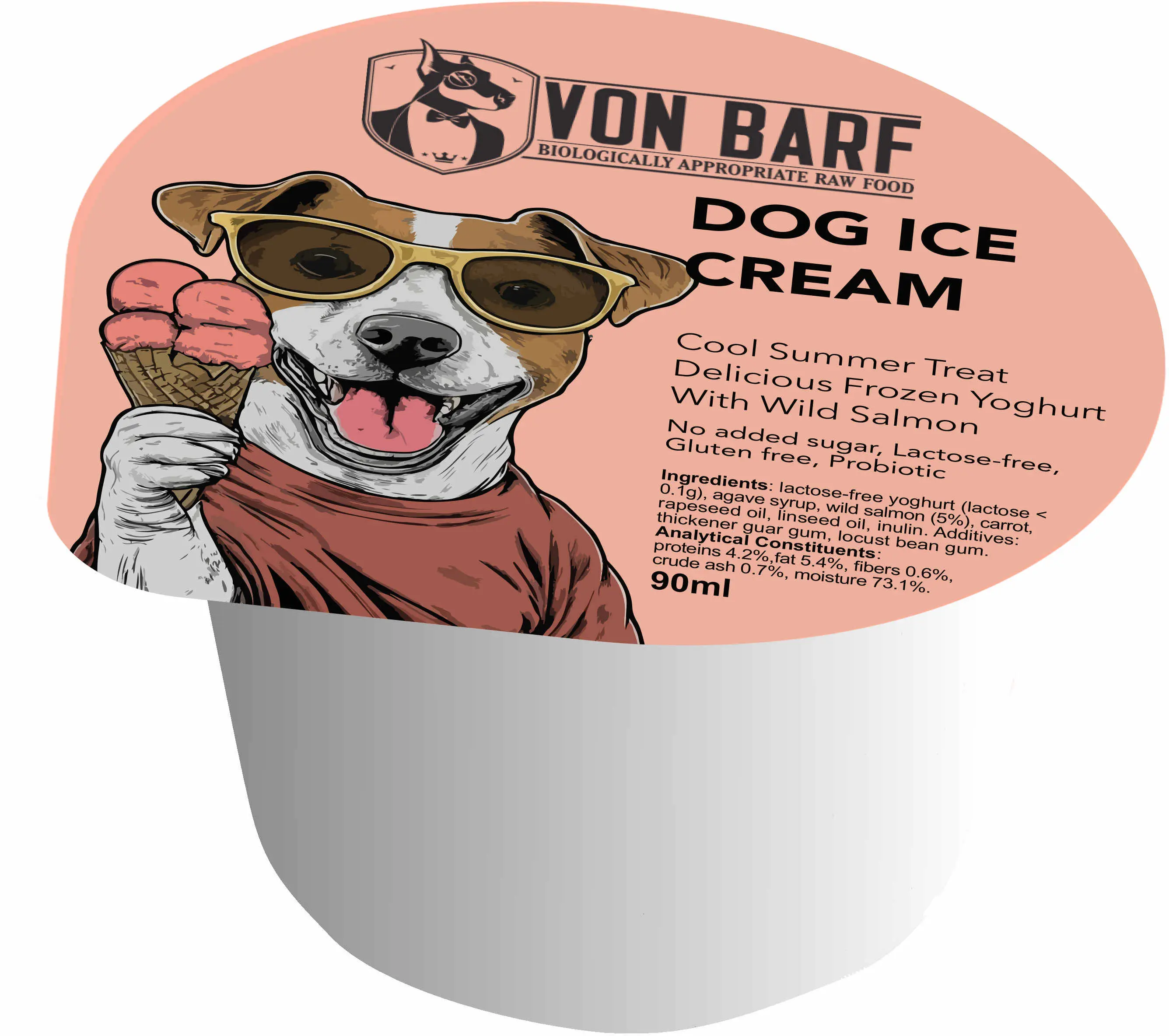 VON BARF Inghetata pentru caini, cu Somon salbatic, 90ml