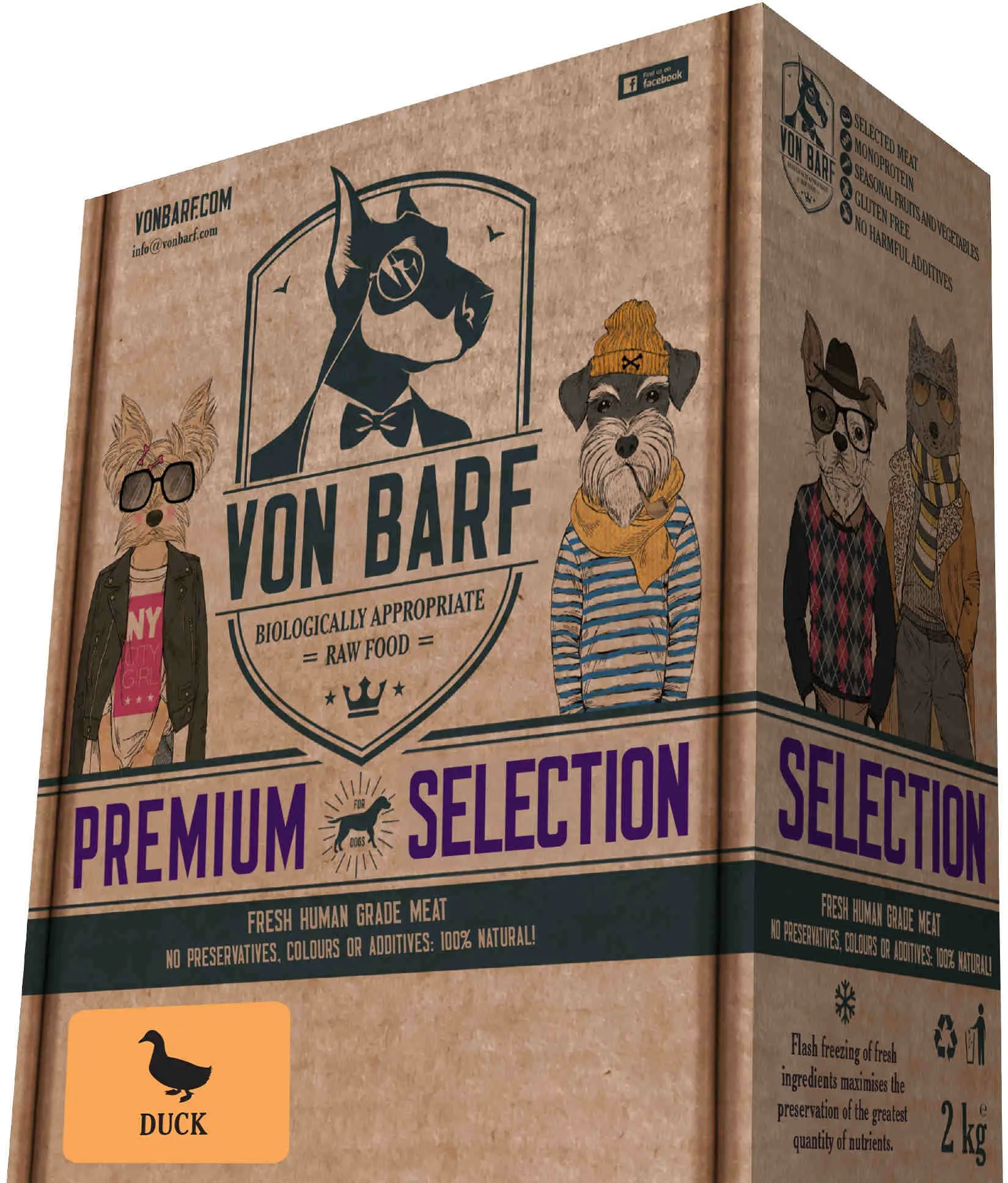 VON BARF Premium Selection Rata, hrana cruda congelata pentru caini 8x250g