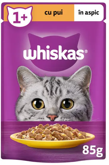 WHISKAS Plic hrana umeda pentru pisici Adulte, cu Pui in aspic