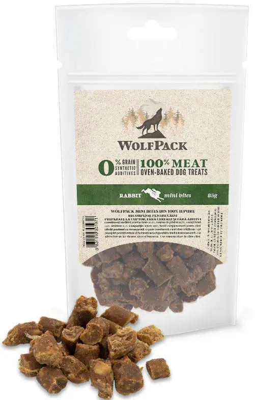 WOLFPACK Recompensa pentru caini, Mini Bites iepure 85g