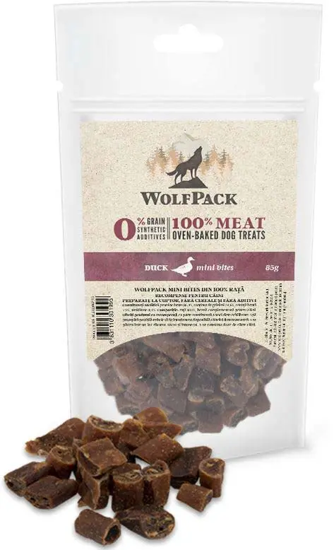 WOLFPACK Recompensa pentru caini, Mini Bites rata 85g