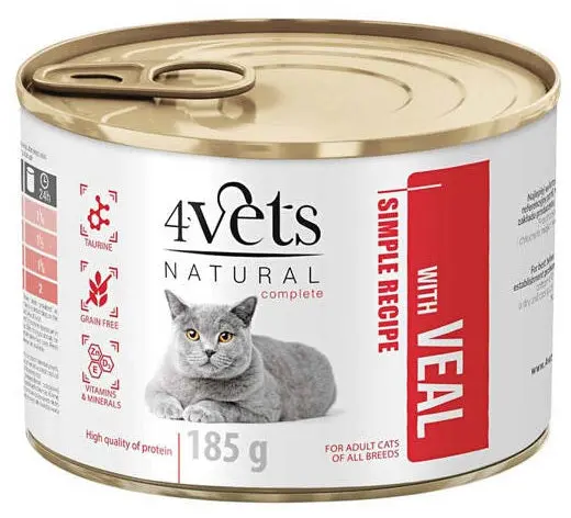 4VETS Natural Conserva pentru pisici, cu Vitel 185g