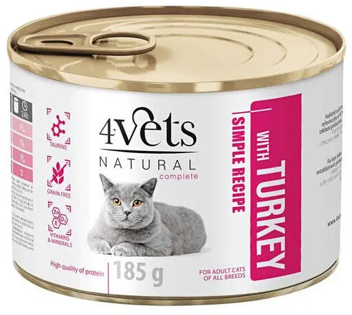 4VETS Natural Conserva pentru pisici, Curcan 185g