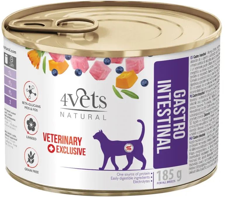 4VETS Natural Conserva pentru pisici, Gastro Intestinal 185g