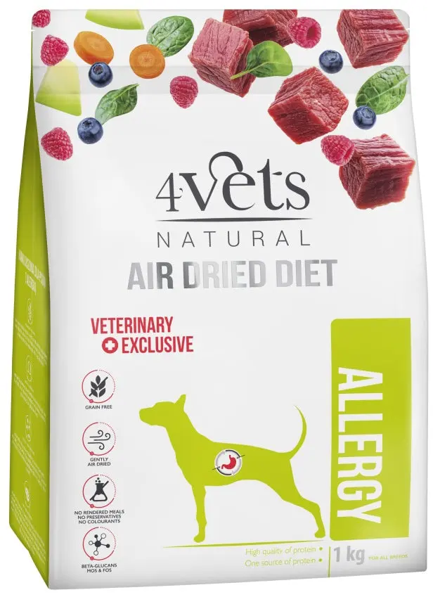 4VETS Natural Hrana uscata pentru caini, Allergy - AIR DRIED 1kg