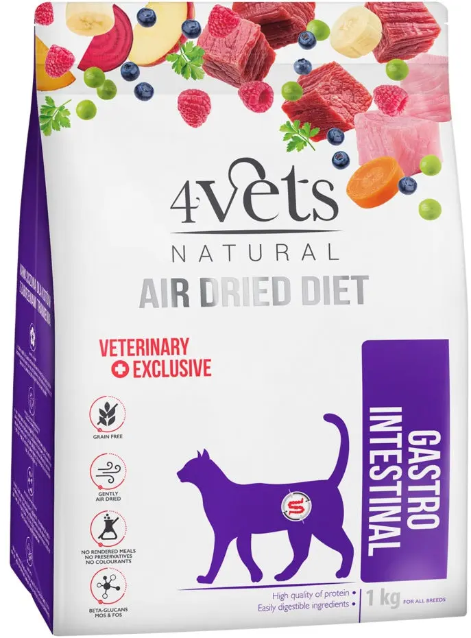 4VETS Natural Hrana uscata pentru pisici, Gastro Intestinal - AIR DRIED 1kg