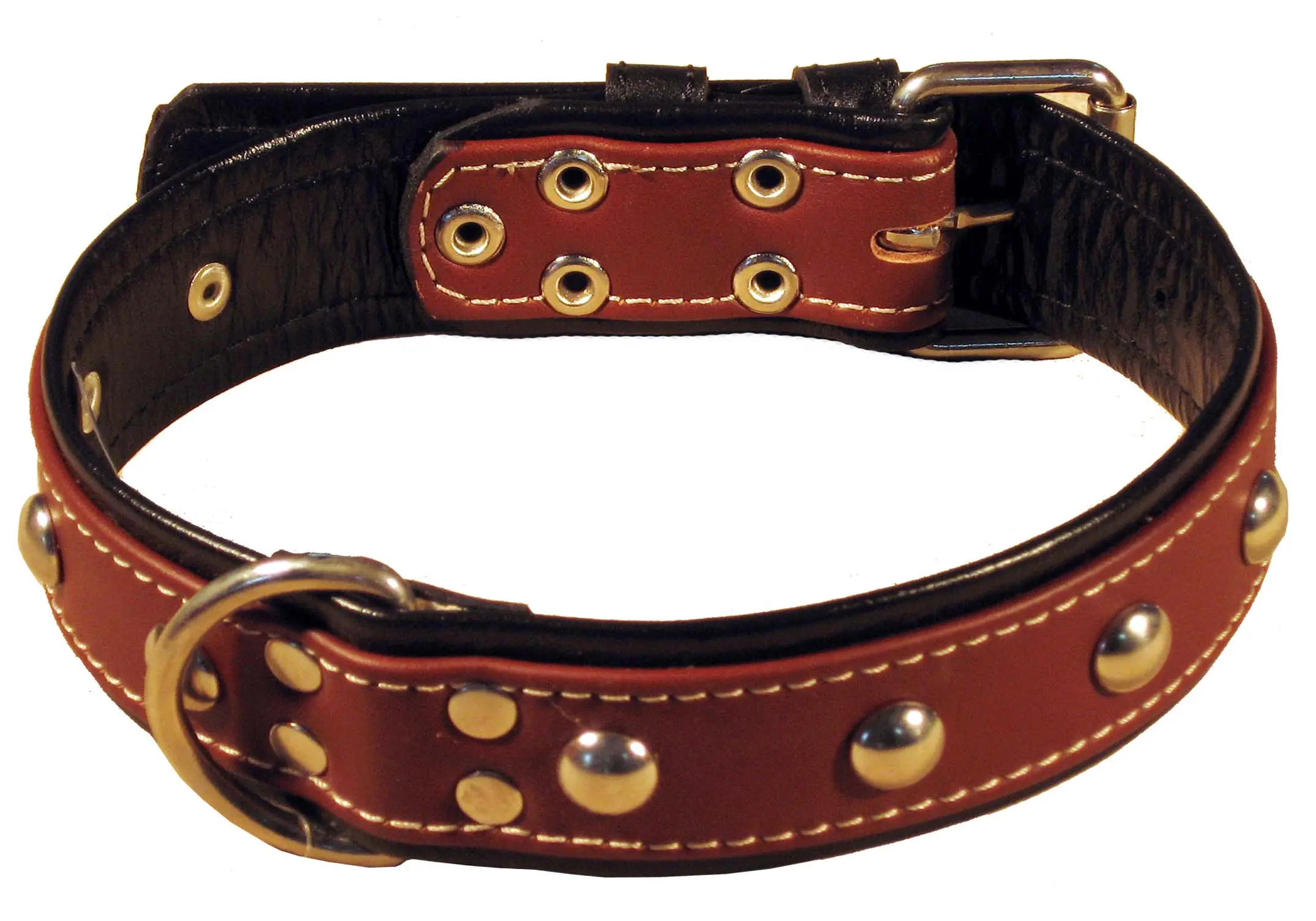 TRUSINA Zgarda din piele pentru caini, cu nituri, Bicolor