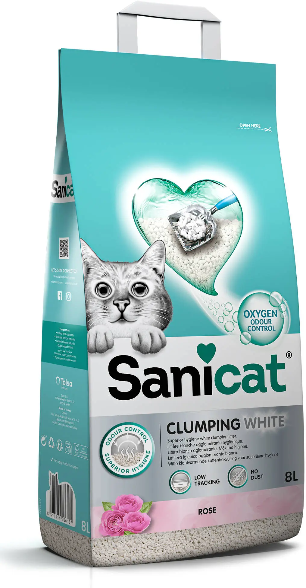 SANICAT Clumping White Rose Nisip pentru pisici, bentonita 8L/6,8kg