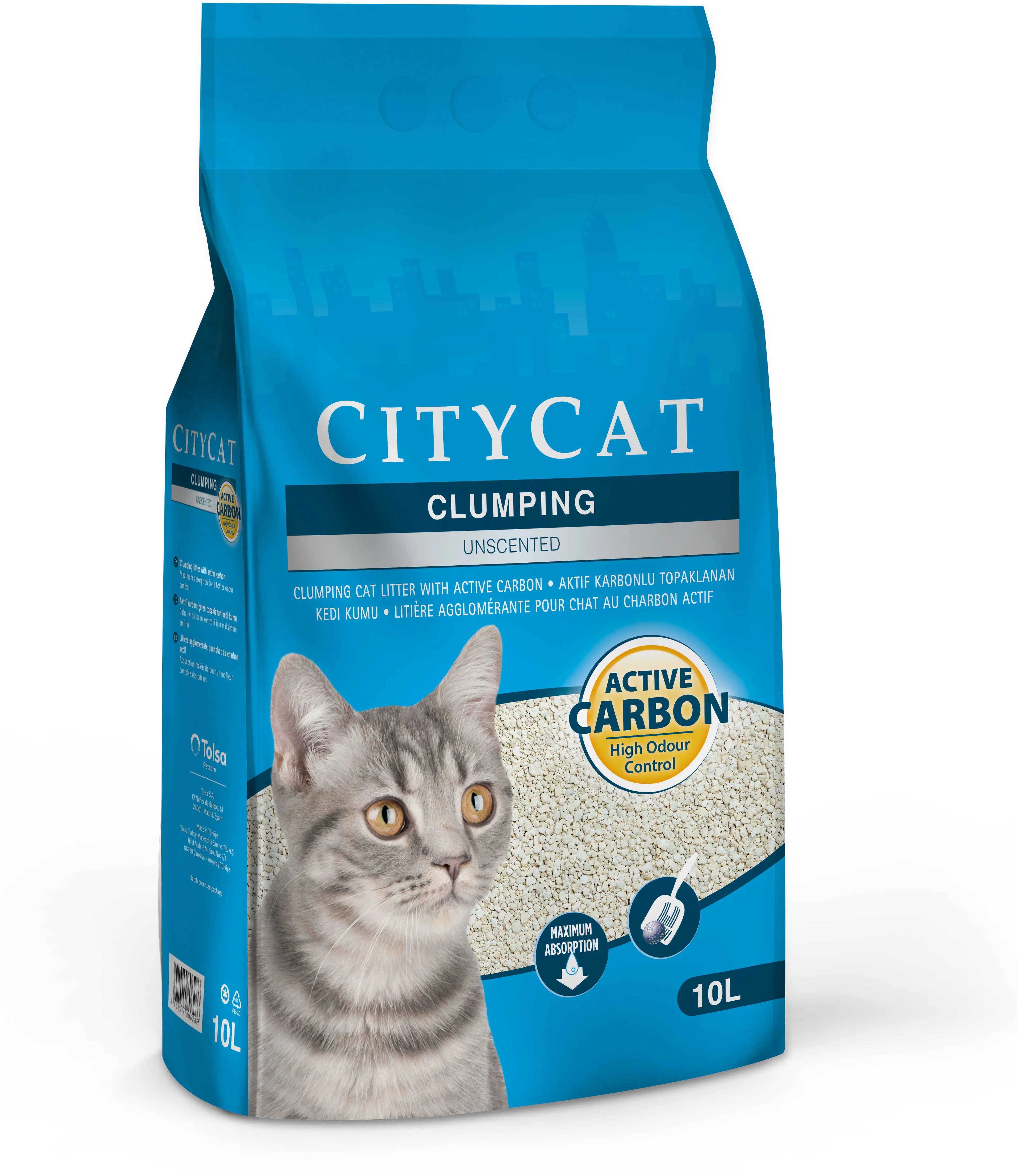 CITYCAT Clumping Active Carbon, Nisip pentru pisici, fara aroma, 10L/8,5 Kg