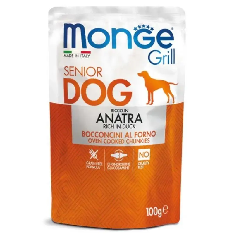 Hrana umeda caini, Monge Grill Senior Dog, Piept Rata, 100 g