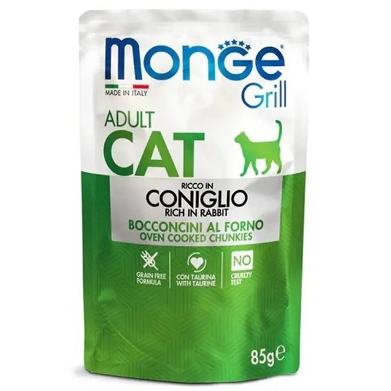 Hrana umeda pisici, Monge Grill Adult Cat, Iepure, 85 g