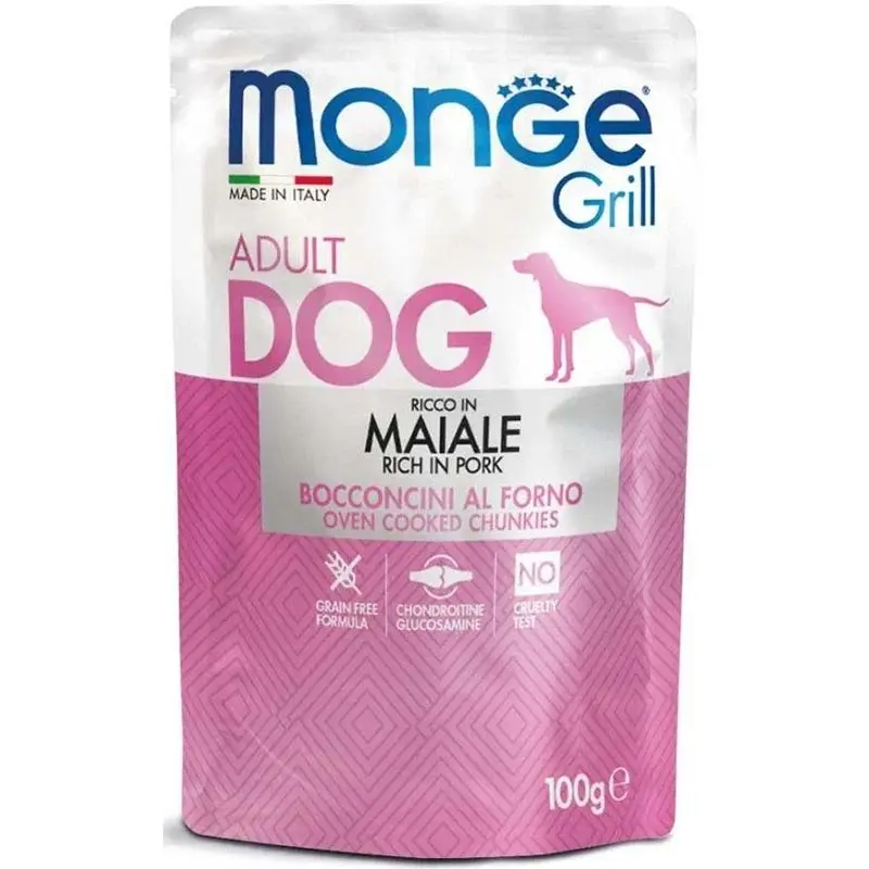 Hrana umeda caini, Monge Grill Adult Dog, Porc, 100 g