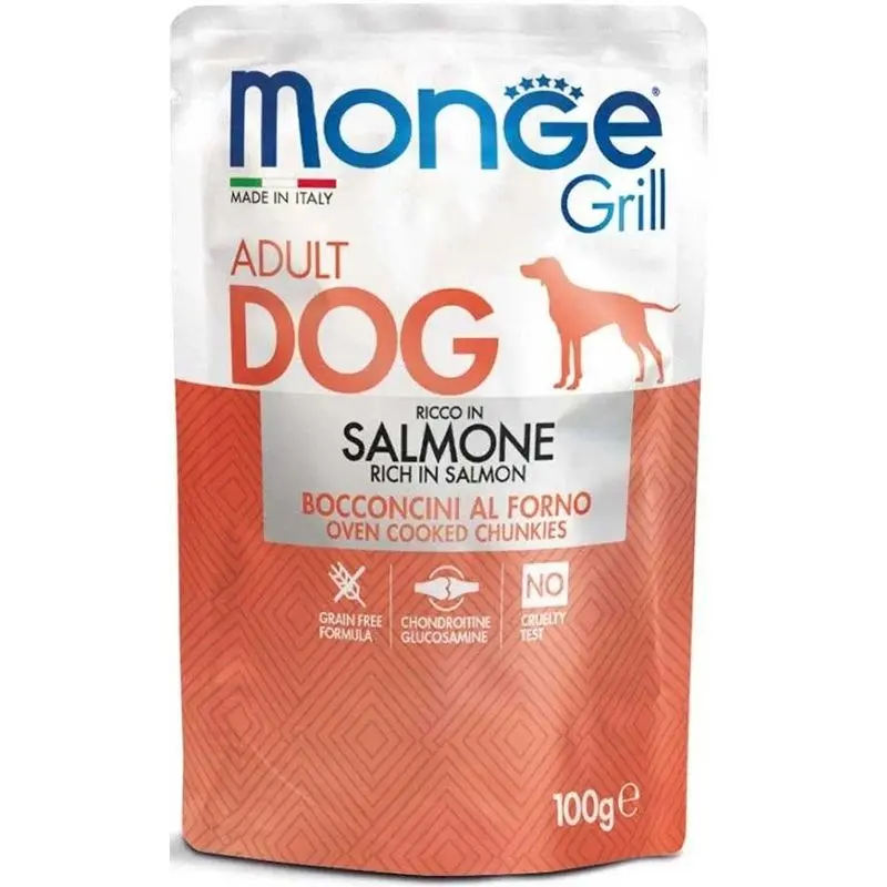 Hrana umeda caini, Monge Grill Adult Dog, Somon, 100 g