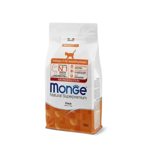 Hrana uscata pisici, Monge Natural Kitten, Rata, 1.5 kg