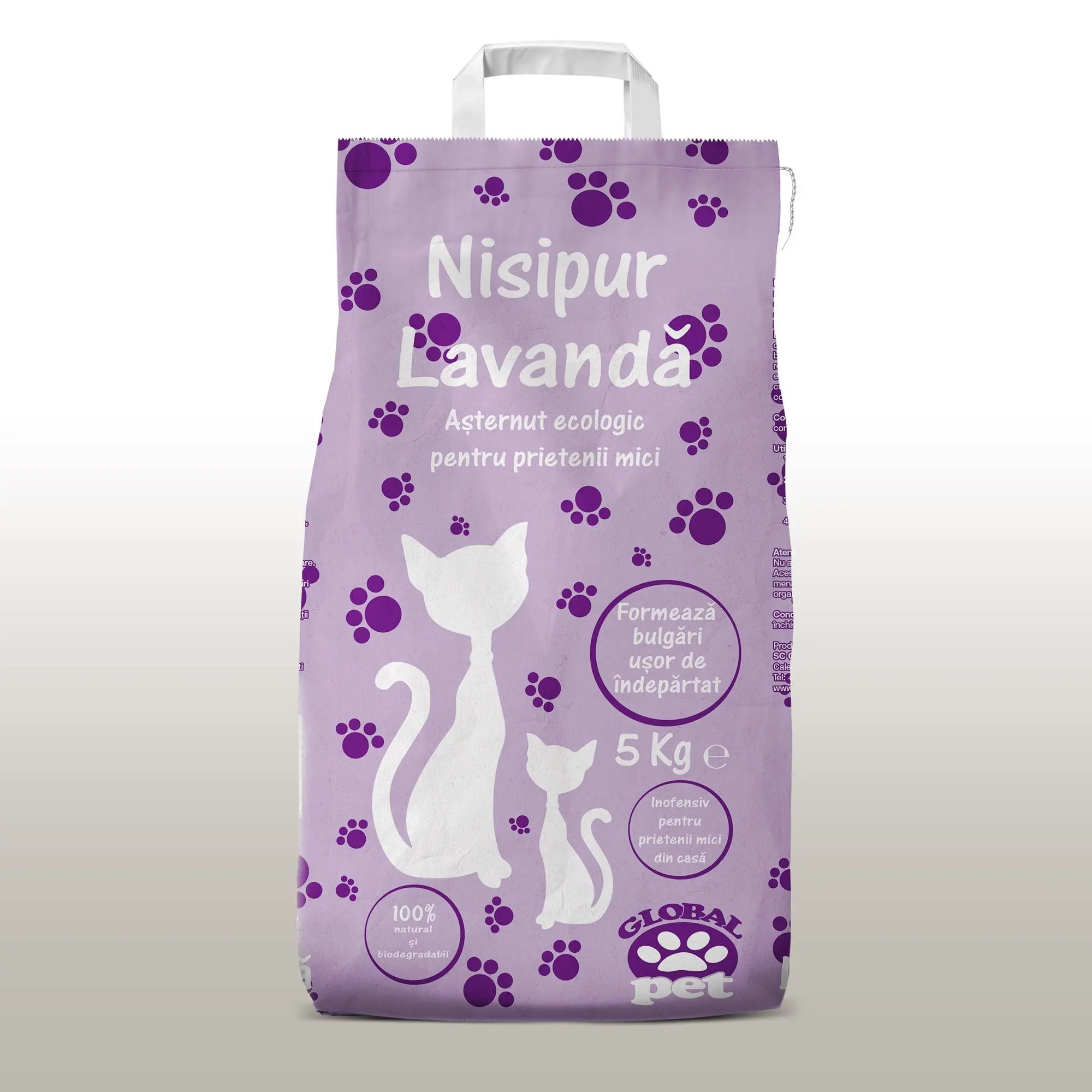 Asternut igienic natural, nisip pentru pisici, Nisipur Lavanda, bentonita, 5 kg