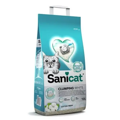 Nisip pentru litiera, Sanicat Clumping White Cotton Fresh, bentonita, 20 L/ 18 kg