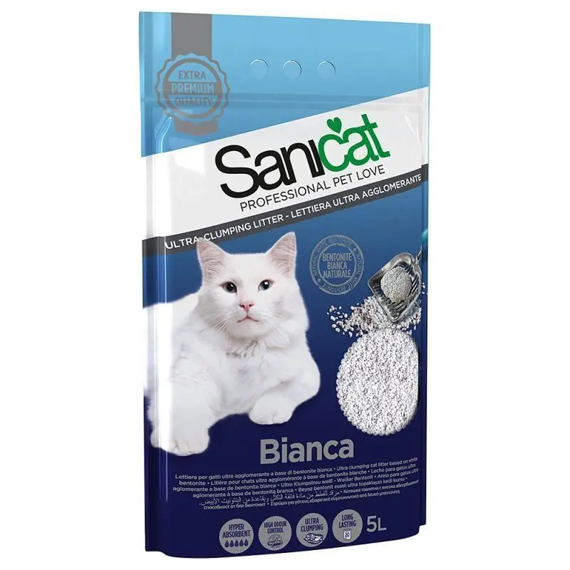 Nisip pentru litiera, Sanicat Bianca Ultra Clumping, 5L