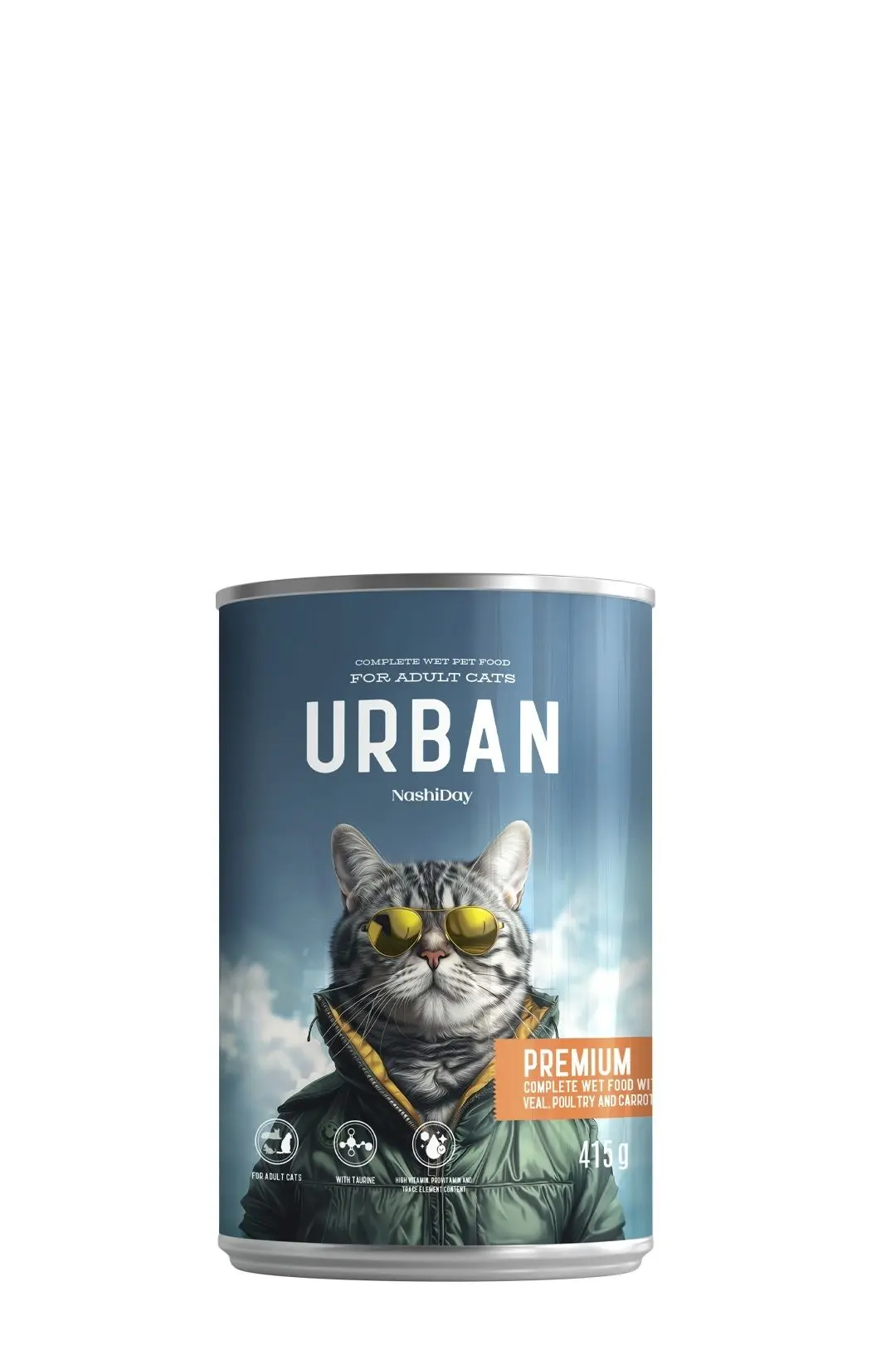 Hrana Umeda Pisici, NashiDay Urban, Vitel, Pasare si Morcovi, 415 g