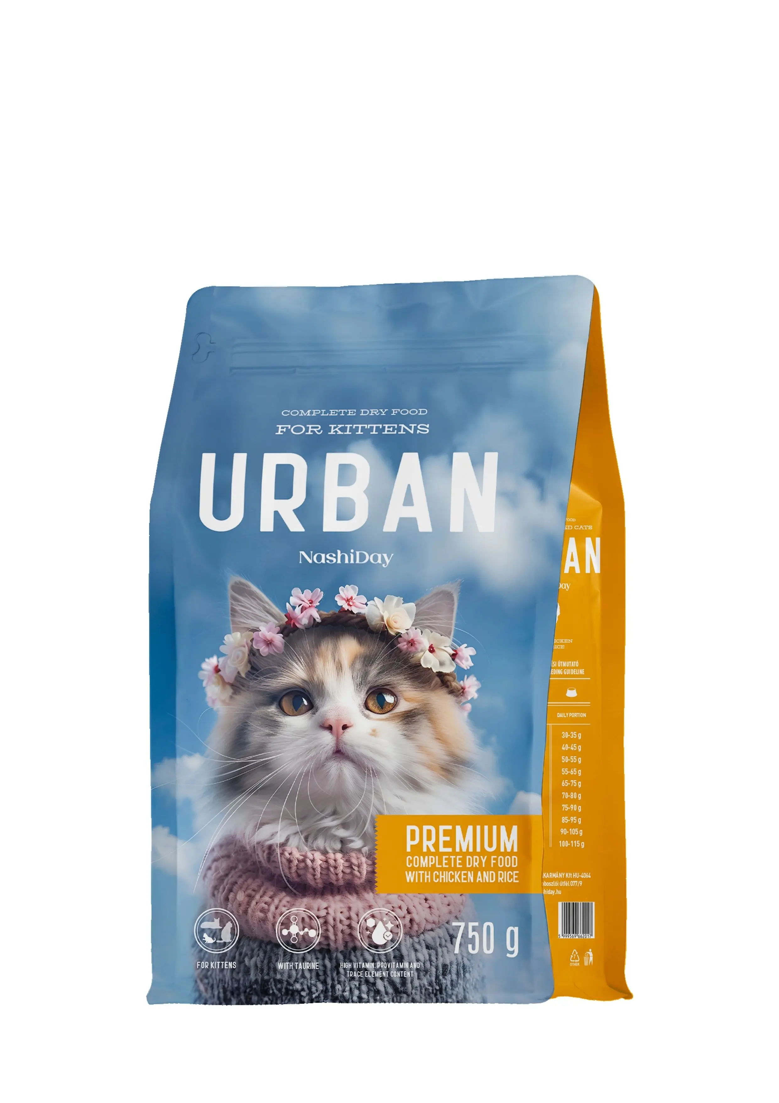 Hrana Premium Uscata Pisoi, NashiDay Urban, Pui si Orez, 750 g