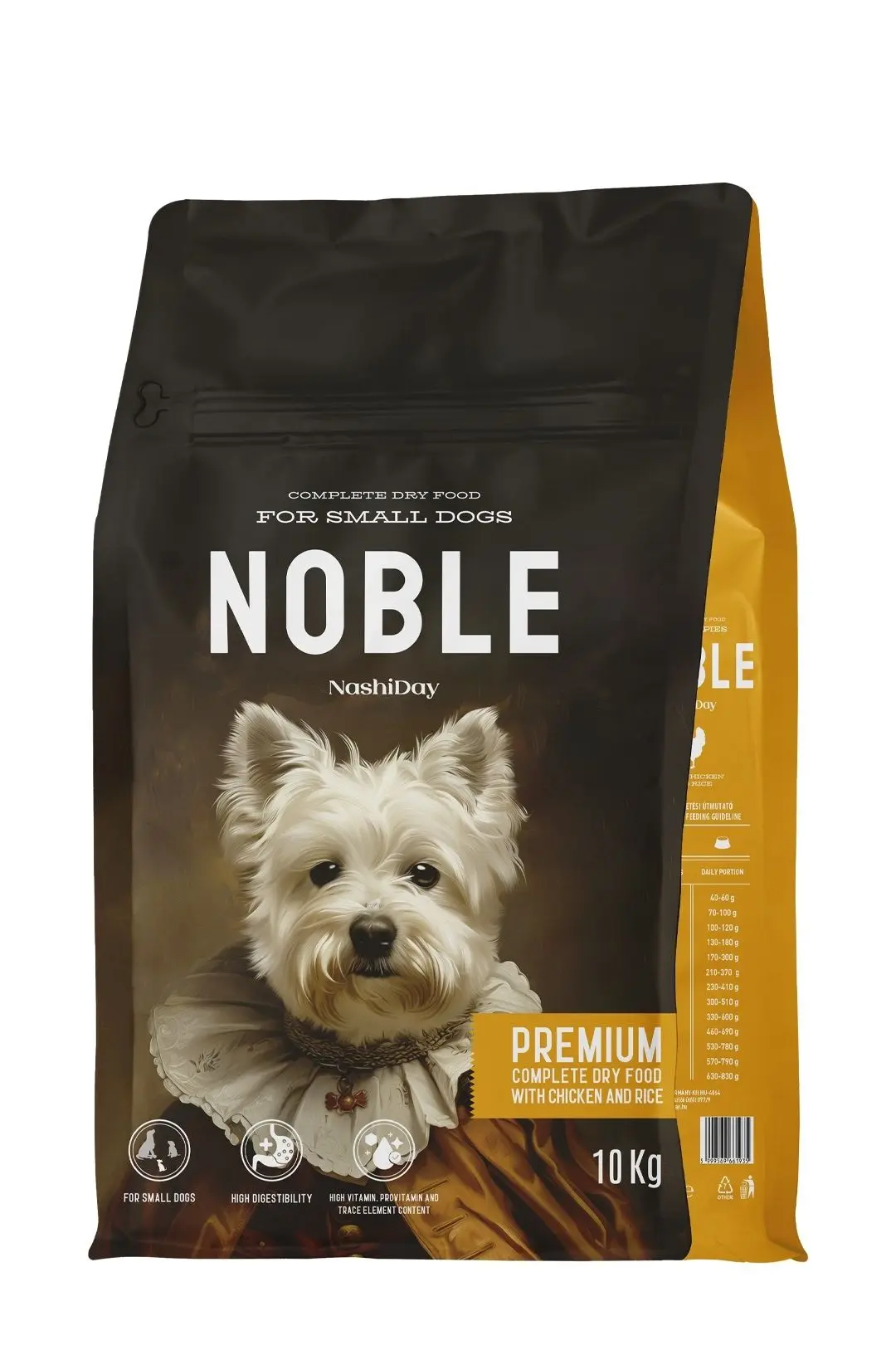 Hrana Premium Uscata Caini, NashiDay Noble, Talie Mica, Pui si Orez, 10 kg