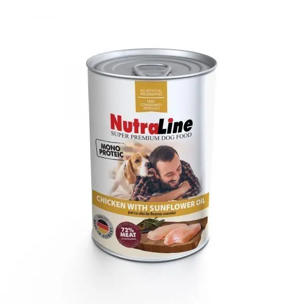 Hrana umeda caini, Nutraline Adult Monoprotein Pui & Ulei de Floarea Soarelui, 800 g