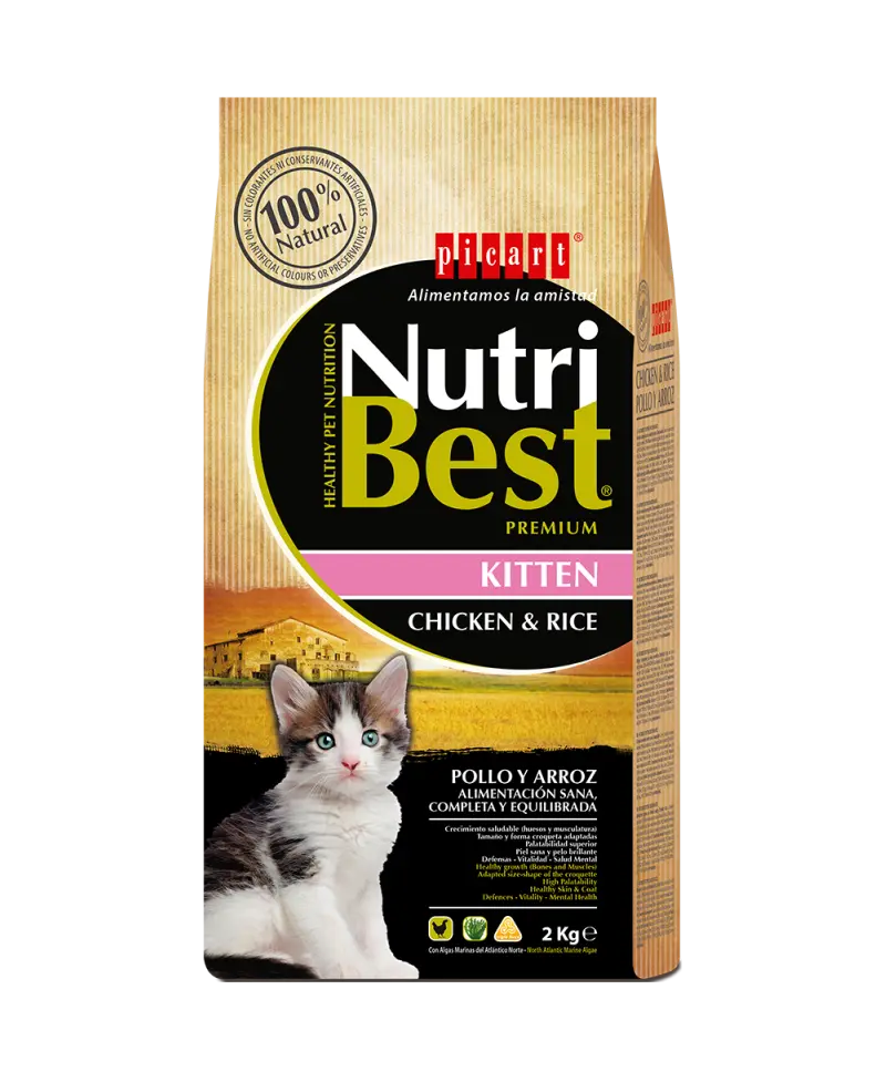 Hrana Uscata Pisoi Premium, NutriBest Kitten, Pui si Orez, 2 kg