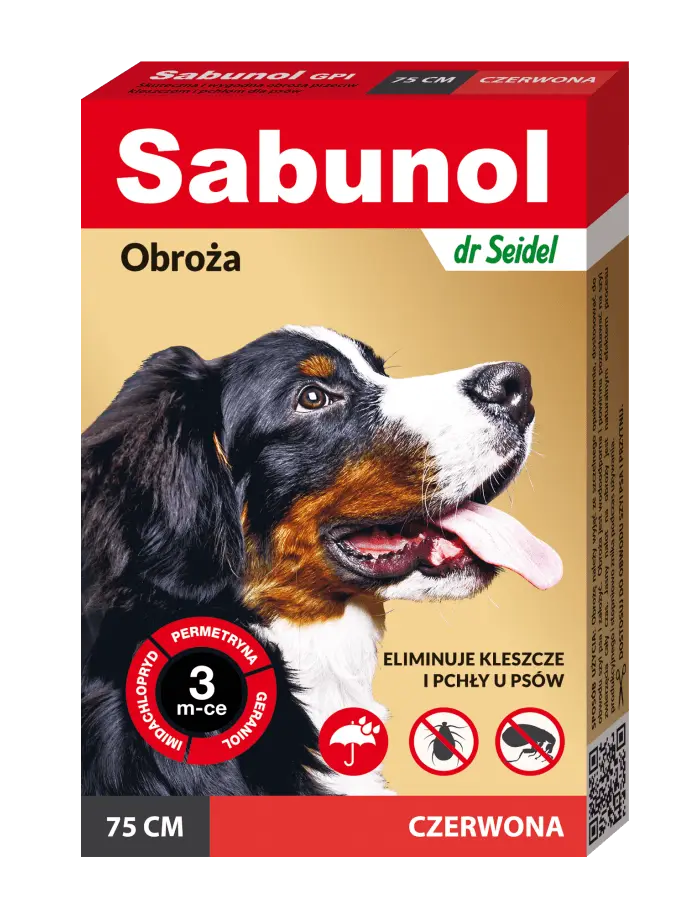 Sabunol Dog GPI, Zgarda Antiparazitara Caini 25-50 kg, Culoare Rosu (75cm)