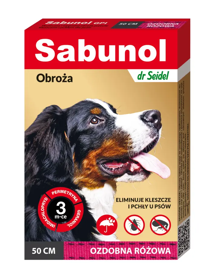 Sabunol Dog GPI, Zgarda Antiparazitara Caini 10-25 kg, Culoare Roz (50cm)