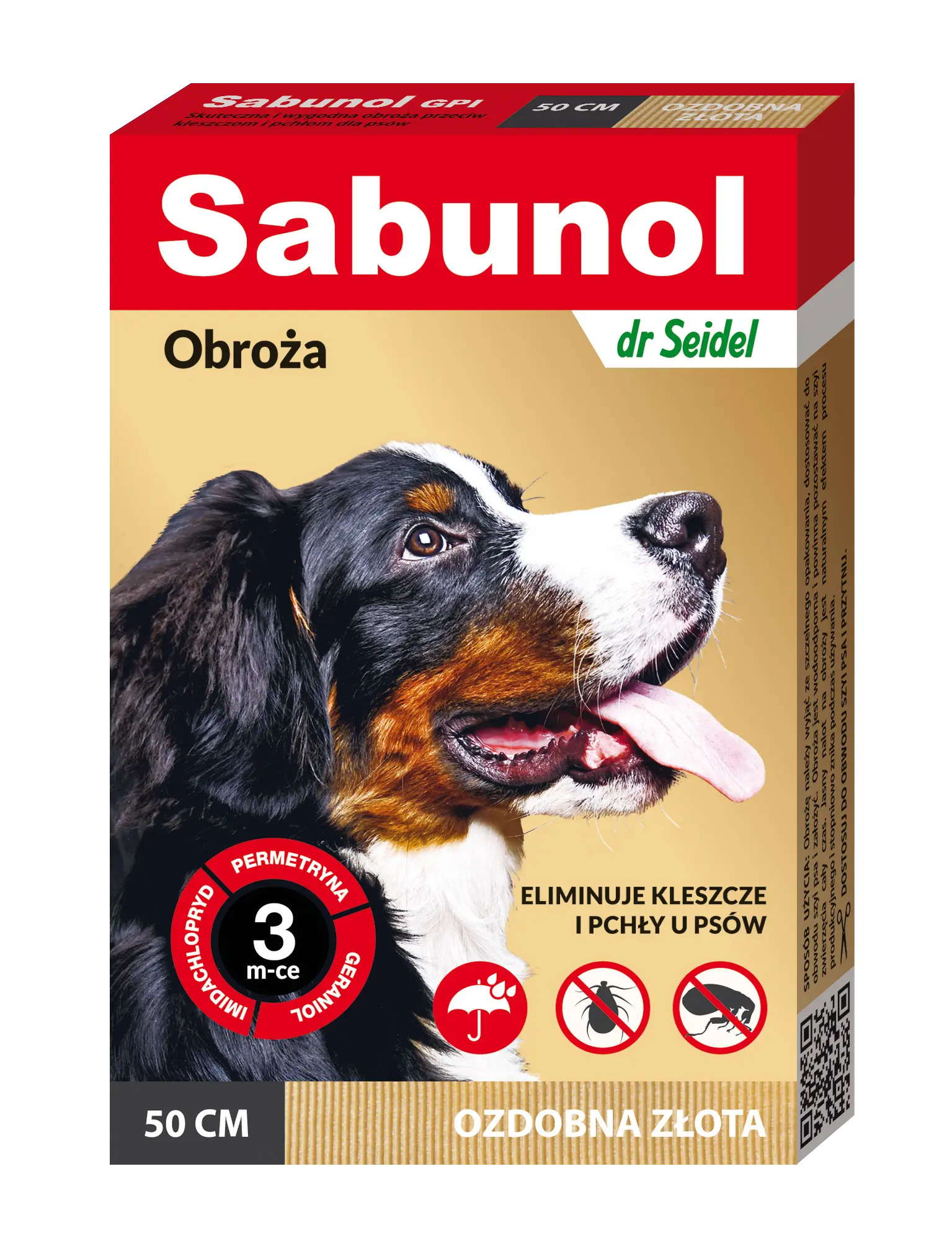 Sabunol Dog GPI, Zgarda Antiparazitara Caini 10-25 kg, Culoare Gold (50cm)