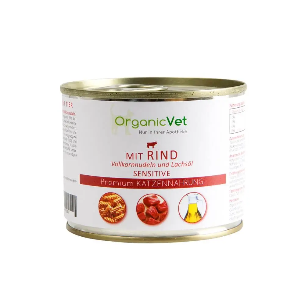 OrganicVet Feline Sensitive, vita, paste si ulei de somon, 200 g