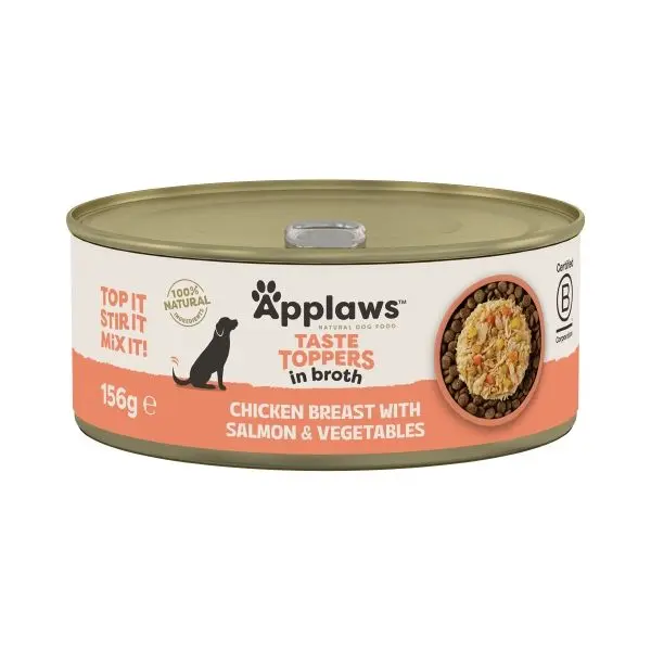 Hrana umeda caini, Applaws Dog Taste Toppers, Piept de Pui si Somon, in supa, 156 g