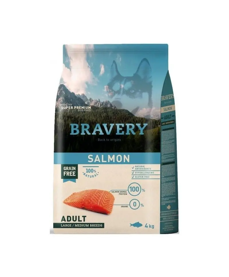 Hrana Uscata Caini, Bravery Dog, Large-Medium Adult, Somon, 4 kg