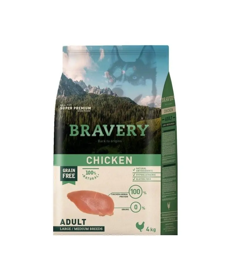 Hrana Uscata Caini, Bravery Dog, Large-Medium Adult, Pui, 4 kg