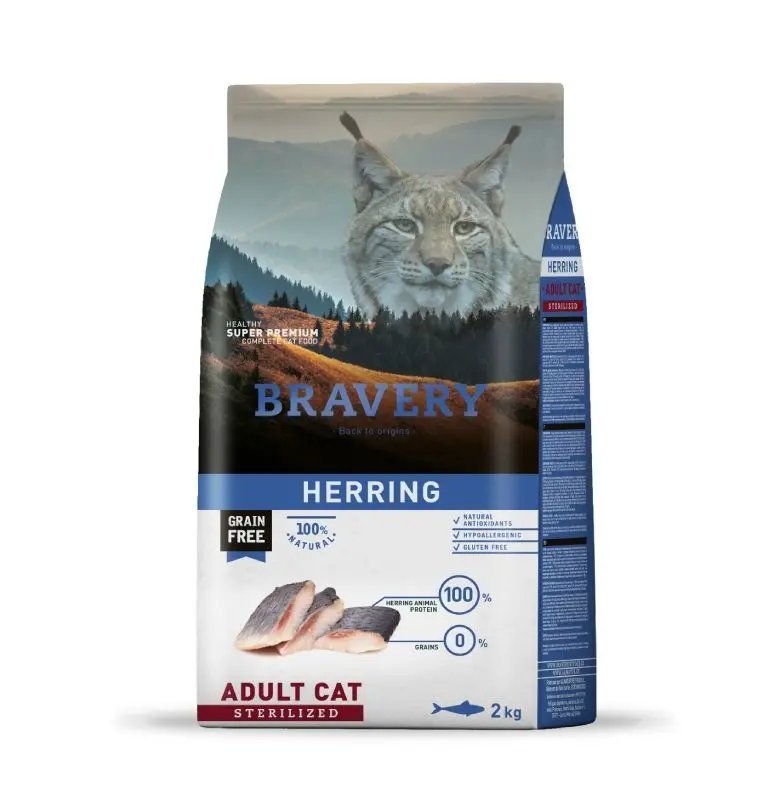 Hrana Uscata Pisici, Bravery Adult Cat Sterilised, Hering, 2 kg