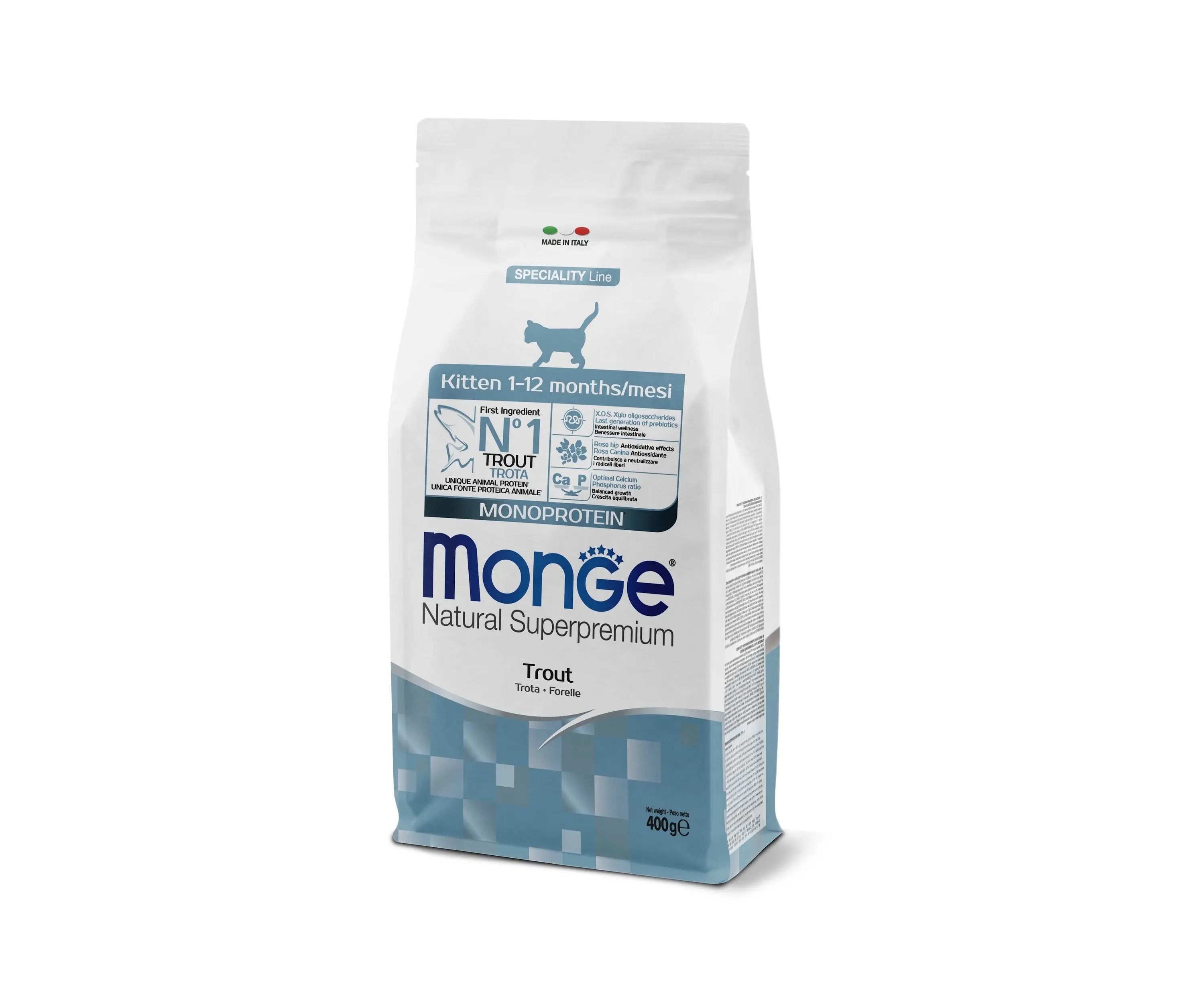Hrana uscata pisici, Monge Natural Kitten, Pastrav, 400 g