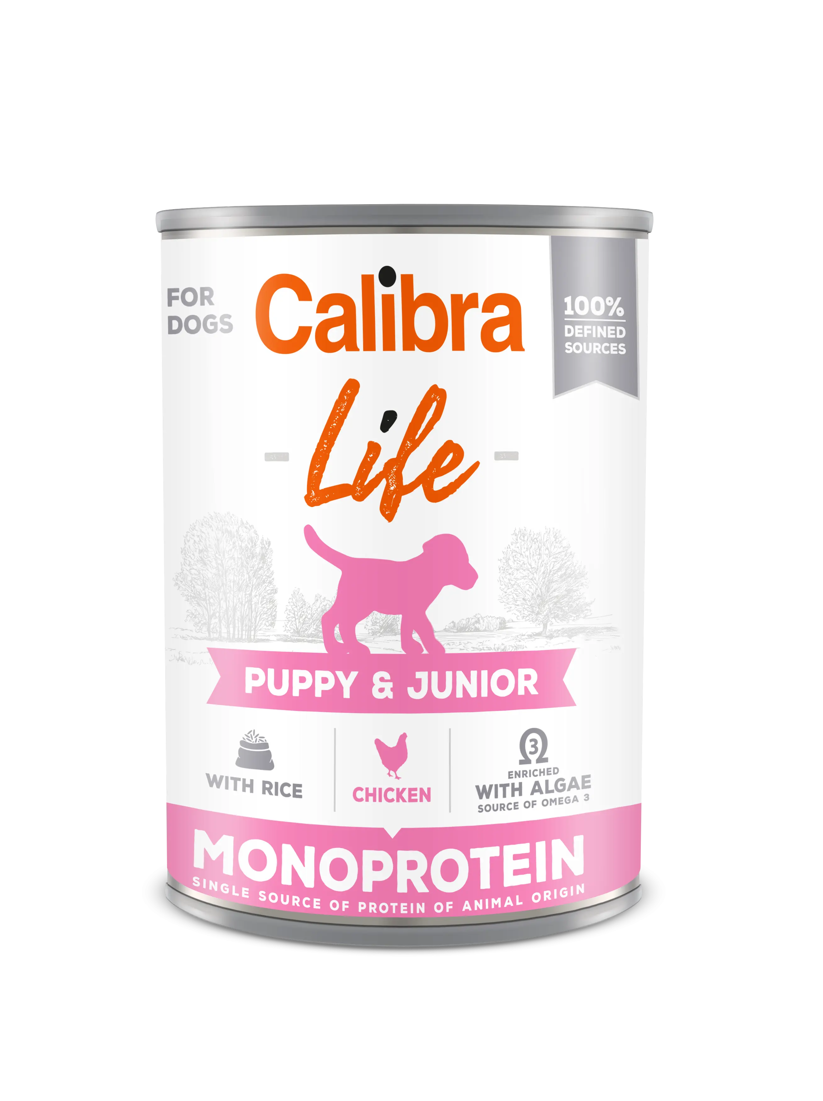 Calibra Dog Life Puppy & Junior, Chicken & Rice 400 g, conserva