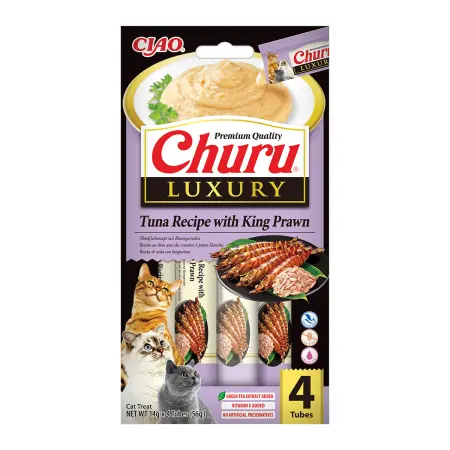 Churu Luxury, Recompensa Cremoasa Pisici, Ton si Creveti King, 14 g x 4 buc